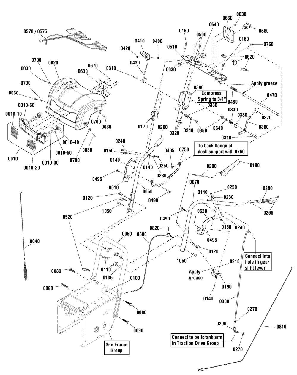 Handles And Controls Group Diagram and Parts List for 1696255-00-BM1227SE  Briggs and Stratton Snow Blower